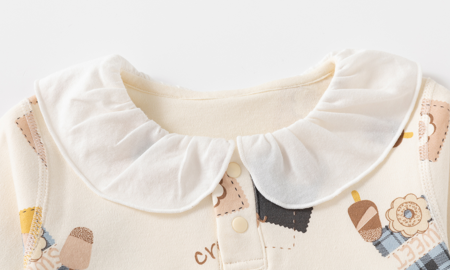 Baby Ice Cream Cake Shoulder Split Bodysuit