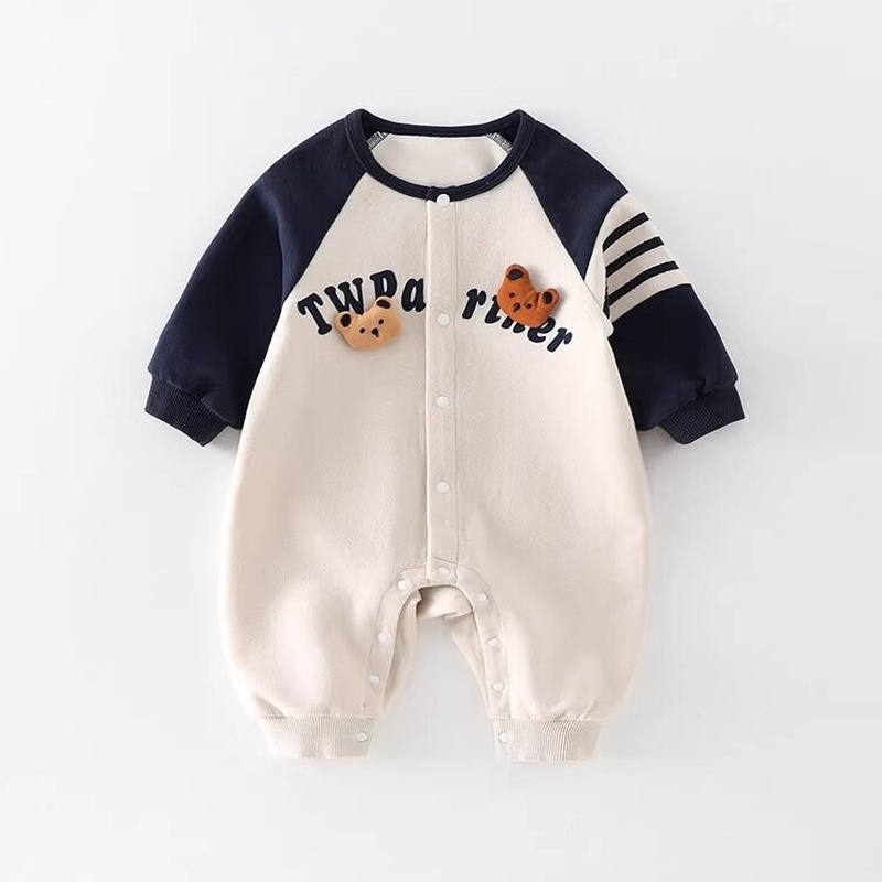 Baby Boy Double Bear Stripe Long Sleeve Romper