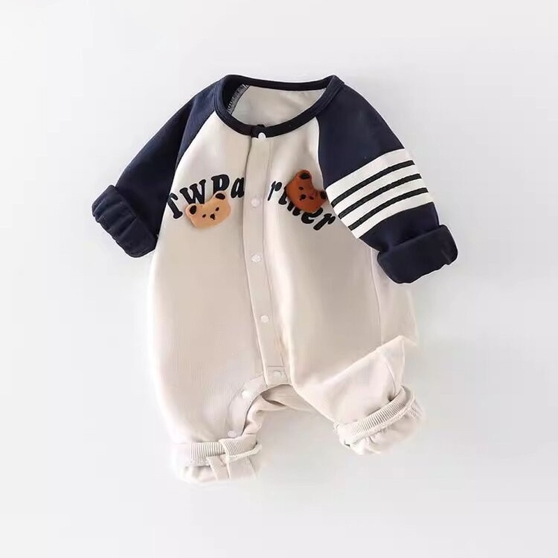 Baby Boy Double Bear Stripe Long Sleeve Romper