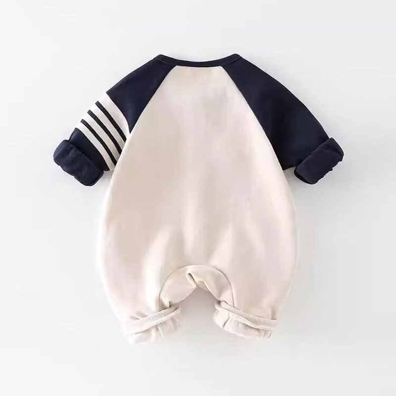 Baby Boy Double Bear Stripe Long Sleeve Romper