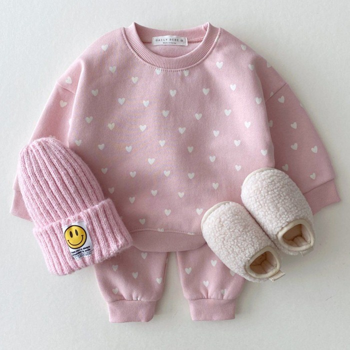 2pcs Baby Boy/Girl Allover Heart Pattern T-shirt and Pants Set