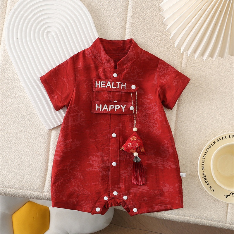 Baby Chinese Style Jacquard Short Sleeve Romper