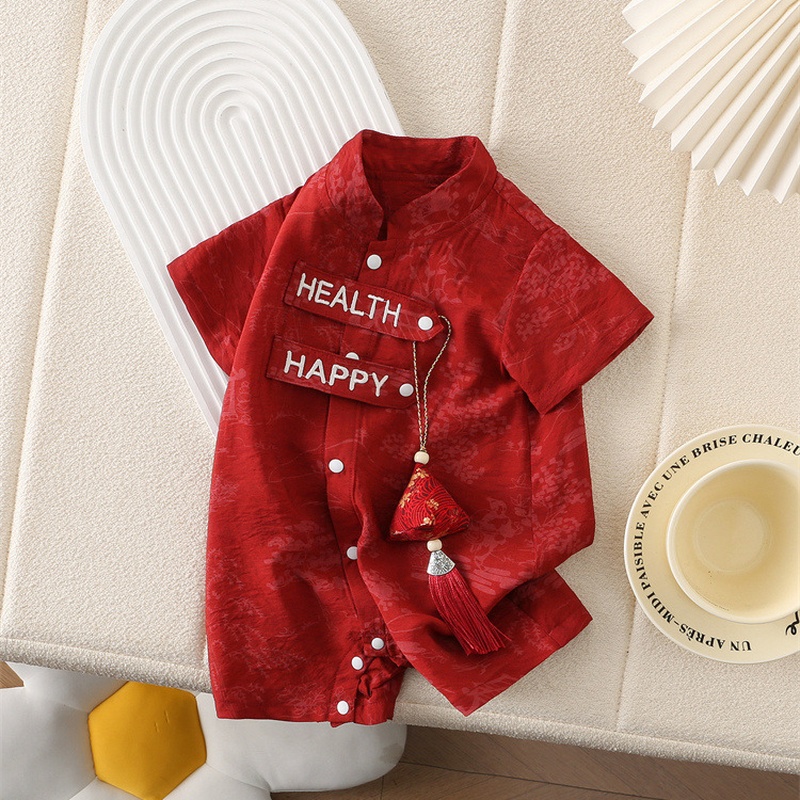 Baby Chinese Style Jacquard Short Sleeve Romper