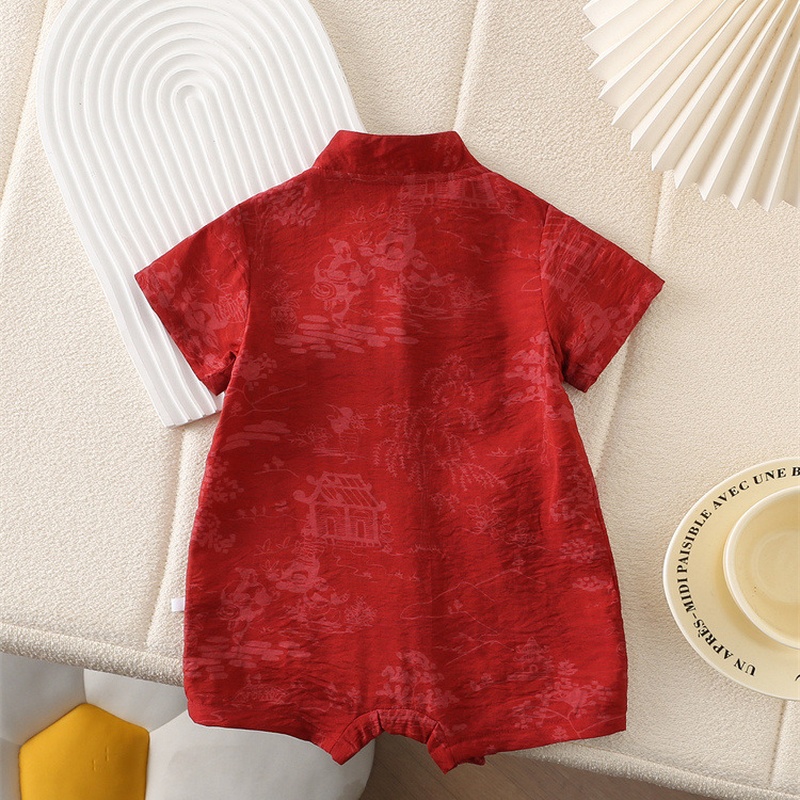 Baby Chinese Style Jacquard Short Sleeve Romper