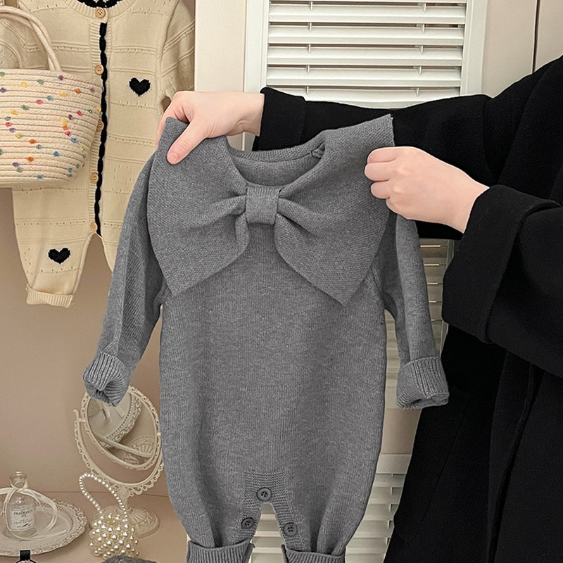 Baby Girl Preppy Bow Long Sleeve Bodysuit