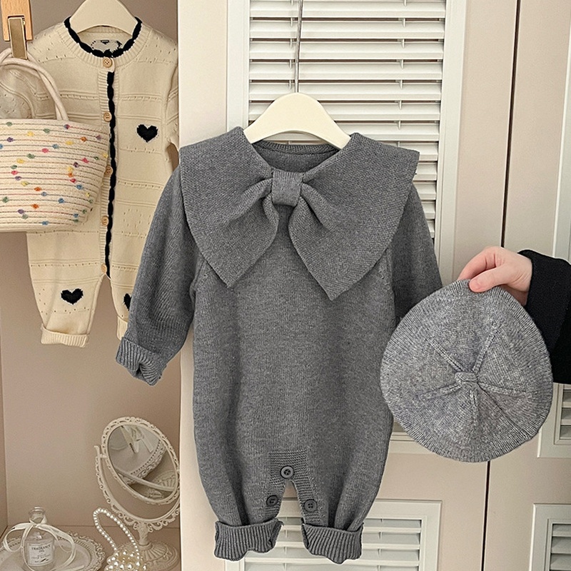 Baby Girl Preppy Bow Long Sleeve Bodysuit