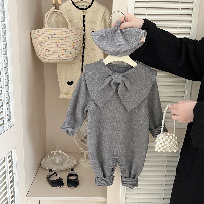 Baby Girl Preppy Bow Long Sleeve Bodysuit