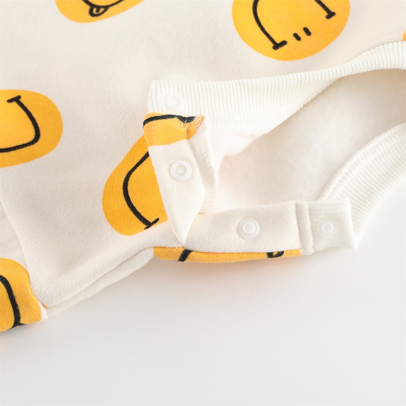 Baby Unisex Casual Smiley Face Fleece Romper