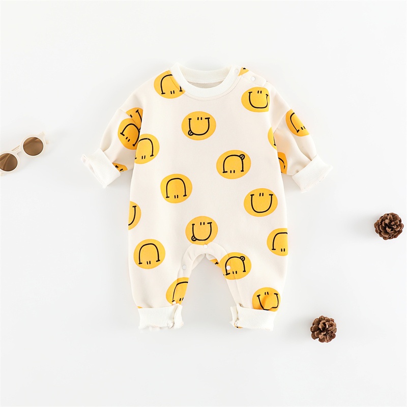 Baby Unisex Casual Smiley Face Fleece Romper