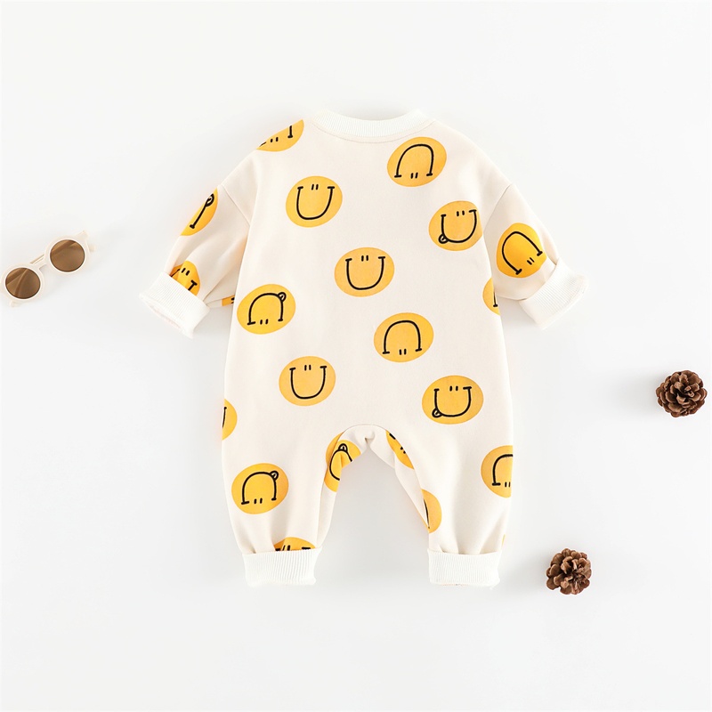 Baby Unisex Casual Smiley Face Fleece Romper