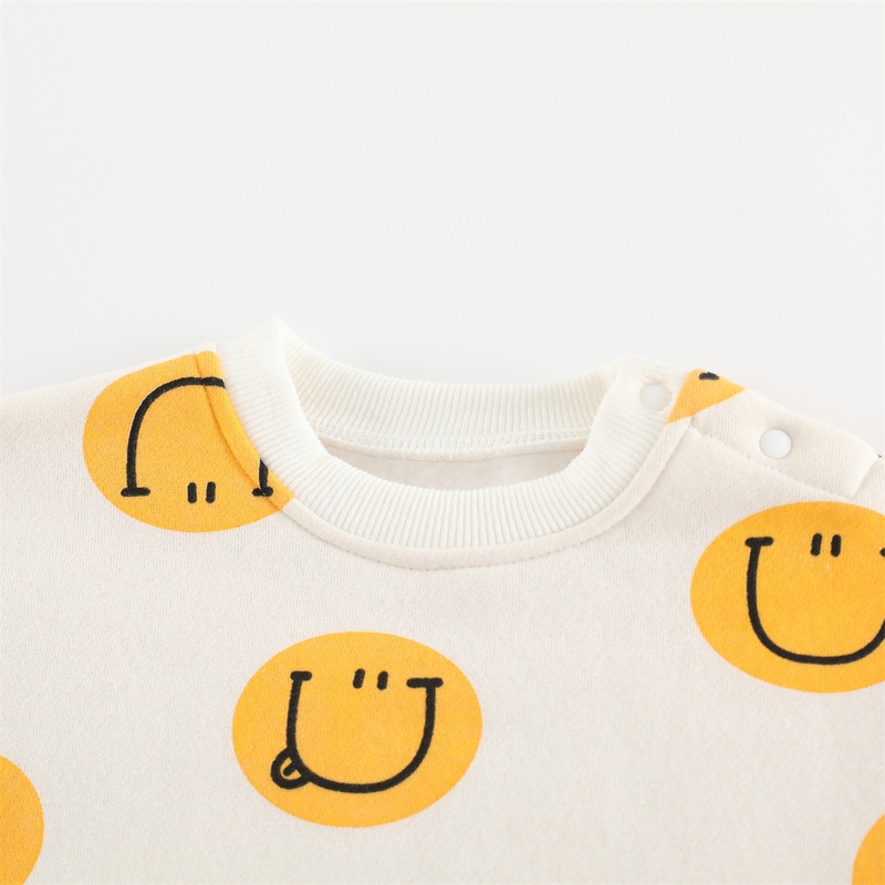 Baby Unisex Casual Smiley Face Fleece Romper