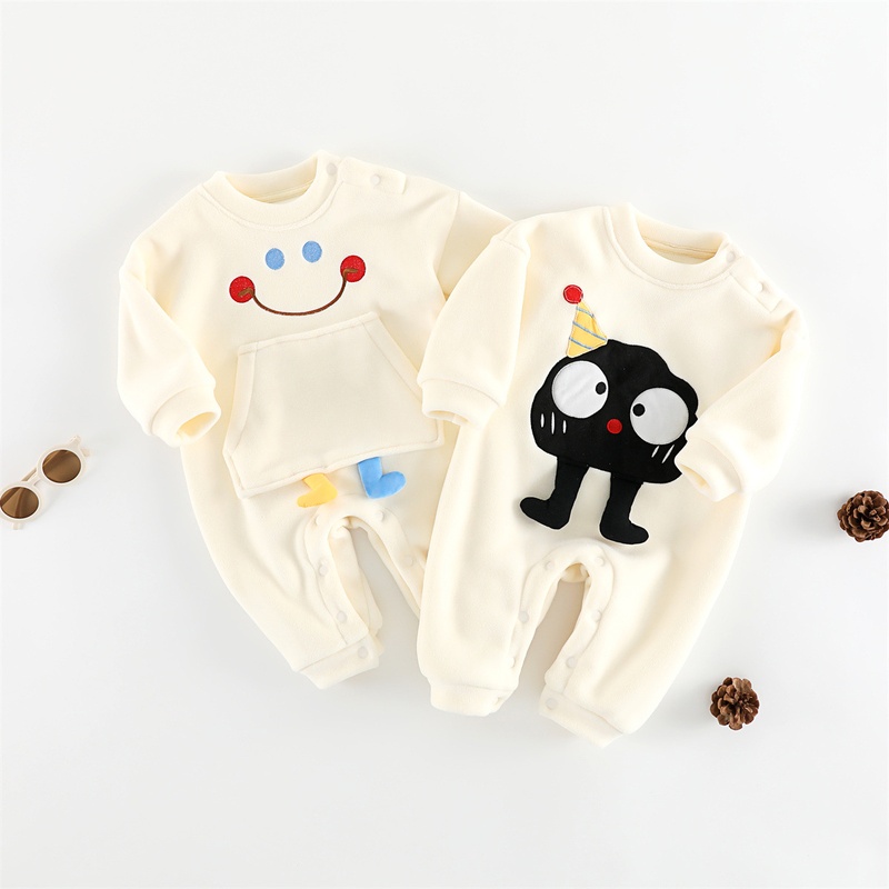 Baby Unisex Casual Rainbow Smiley Fleece Romper