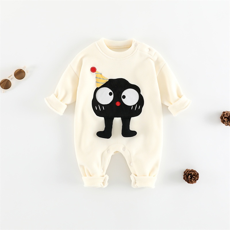 Baby Unisex Casual Rainbow Smiley Fleece Romper