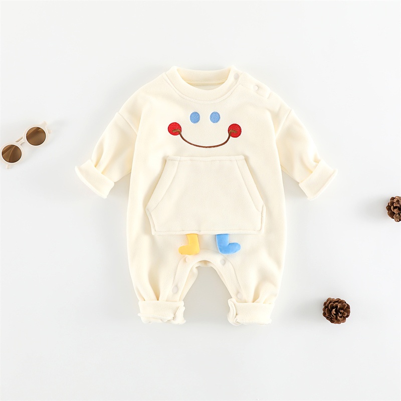 Baby Unisex Casual Rainbow Smiley Fleece Romper