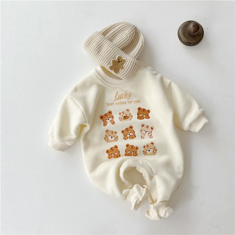 Baby Unisex Casual Bear Fleece Romper