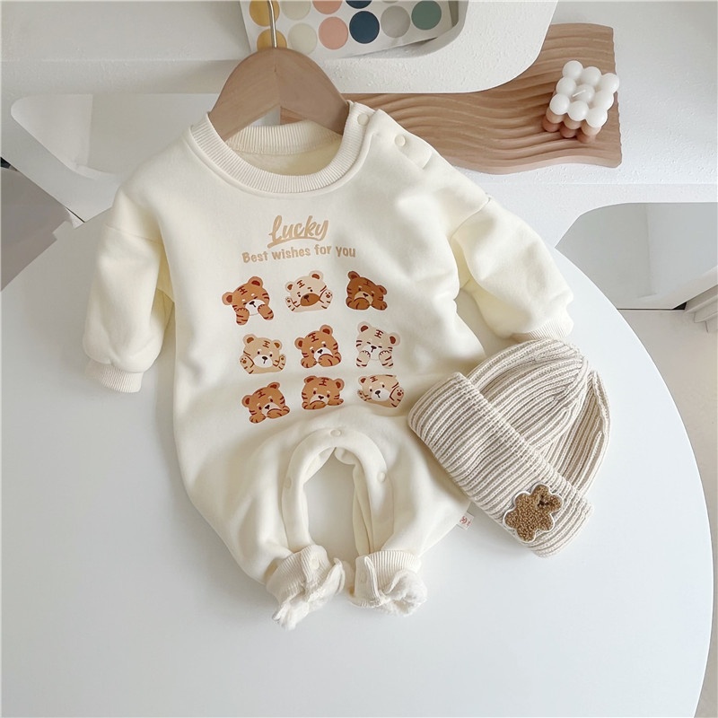 Baby Unisex Casual Bear Fleece Romper
