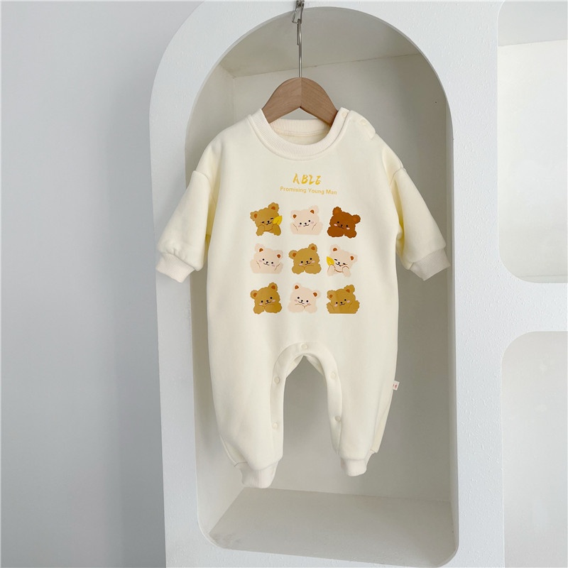 Baby Unisex Casual Bear Fleece Romper