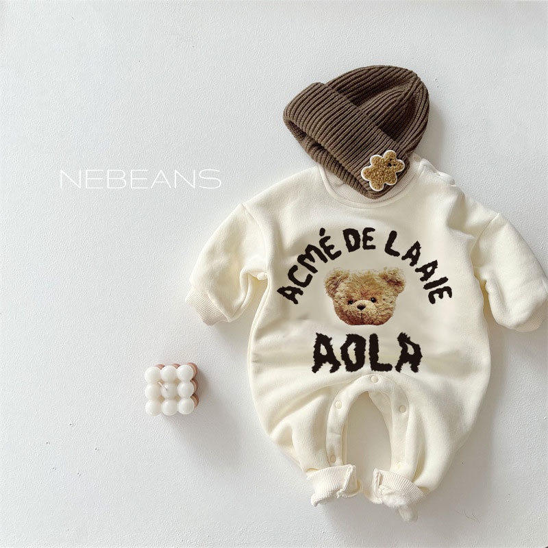 Baby Unisex Casual Bear Fleece Romper