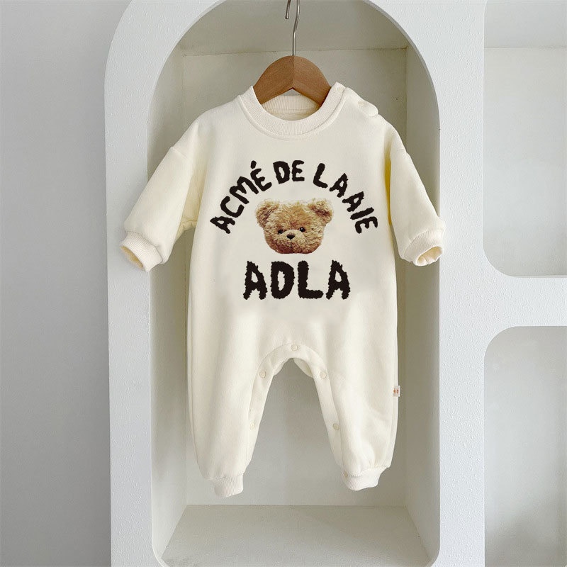 Baby Unisex Casual Bear Fleece Romper