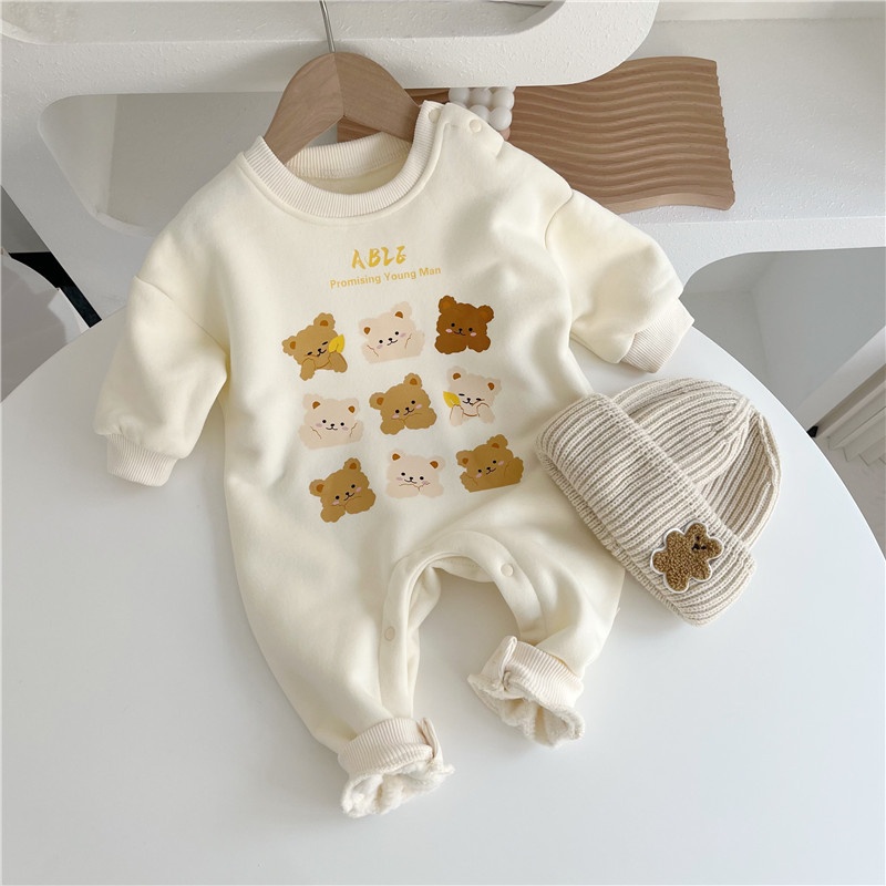 Baby Unisex Casual Bear Fleece Romper
