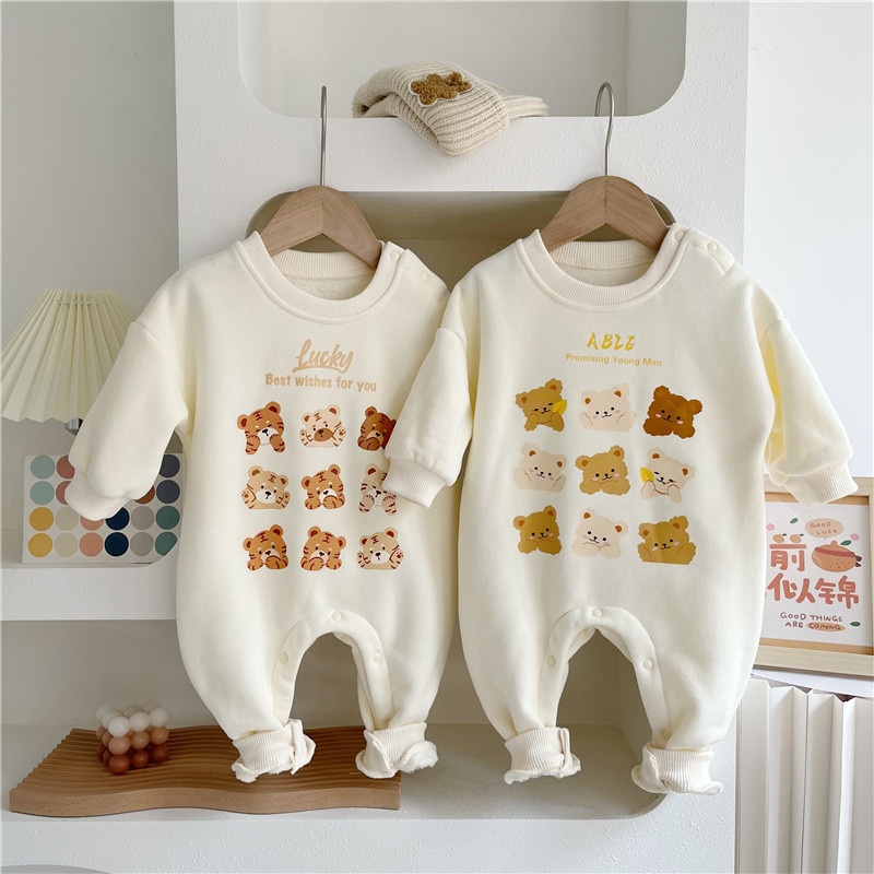 Baby Unisex Casual Bear Fleece Romper