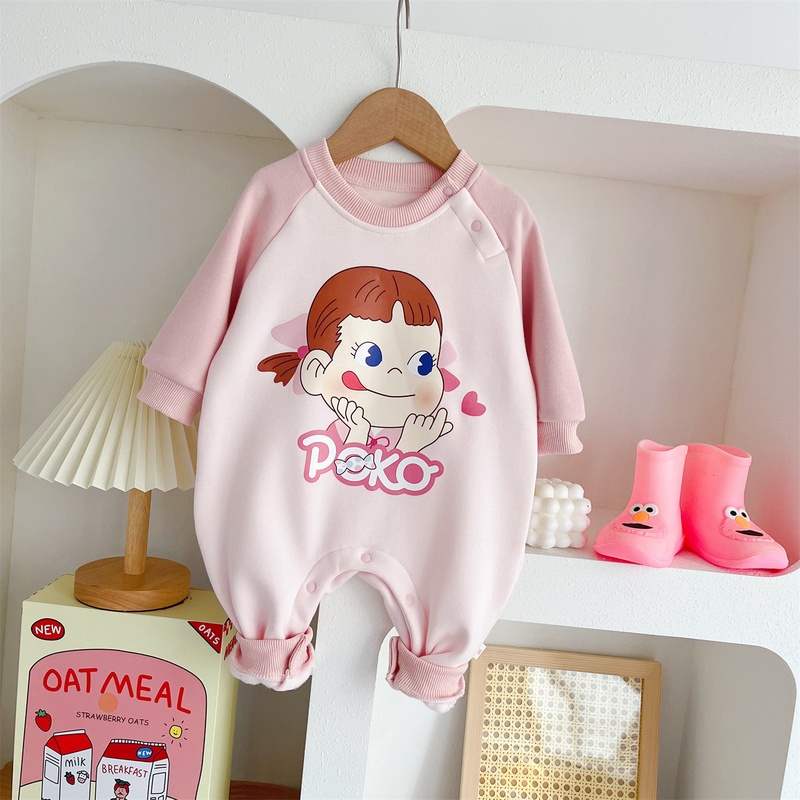 Baby Girl Pink Letter Fleece Romper with Beret