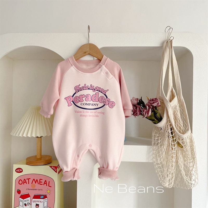 Baby Girl Pink Letter Fleece Romper with Beret