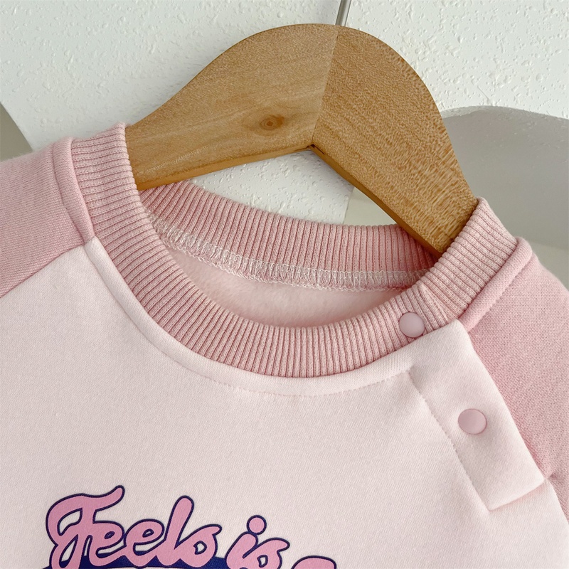 Baby Girl Pink Letter Fleece Romper with Beret
