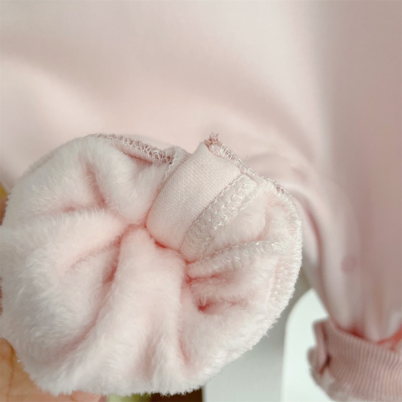 Baby Girl Pink Letter Fleece Romper with Beret