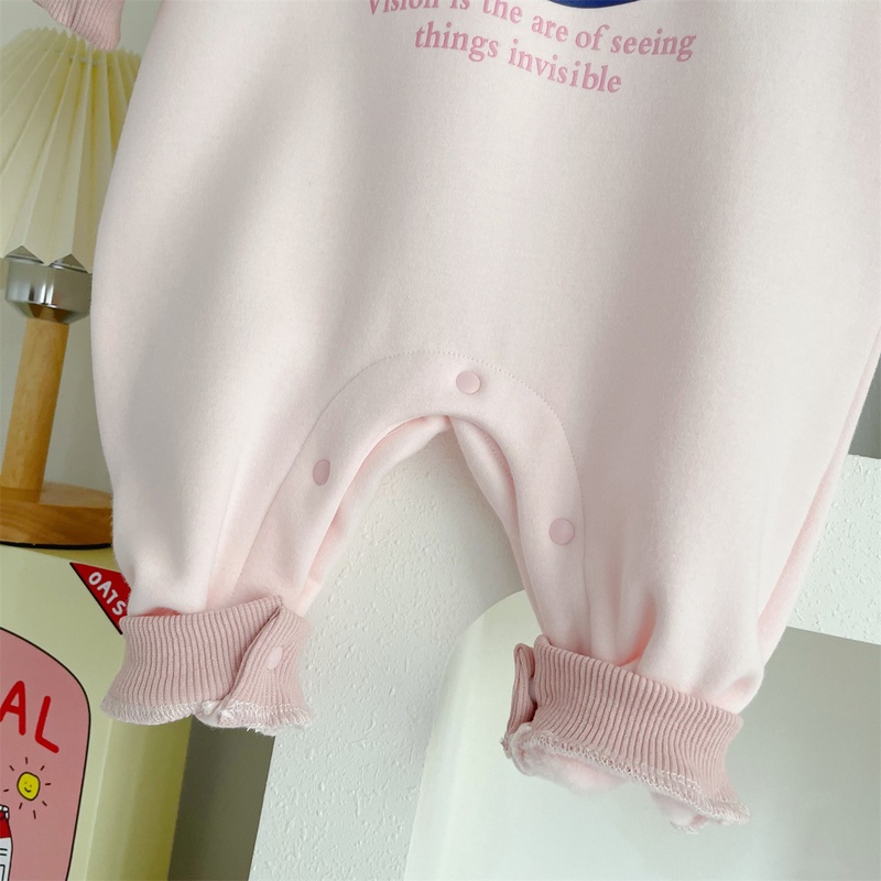 Baby Girl Pink Letter Fleece Romper with Beret