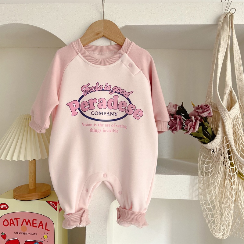 Baby Girl Pink Letter Fleece Romper with Beret