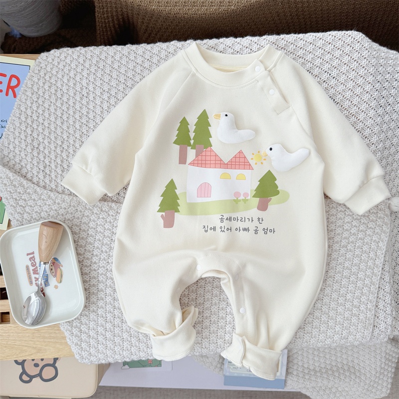 Baby Unisex Cute Duck Long Sleeve Romper