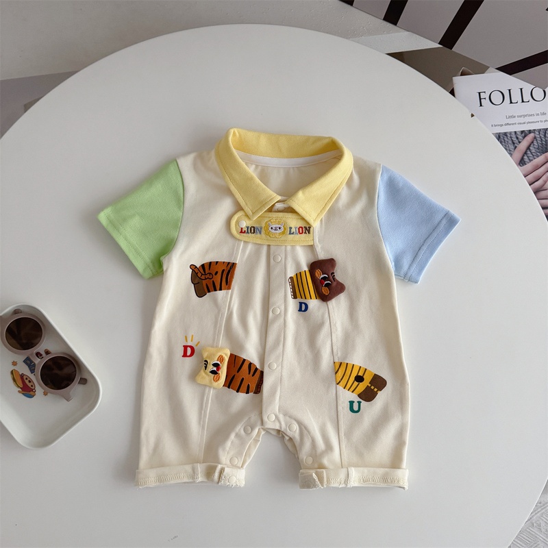 Baby Unisex Lion Collar Short Sleeve Romper