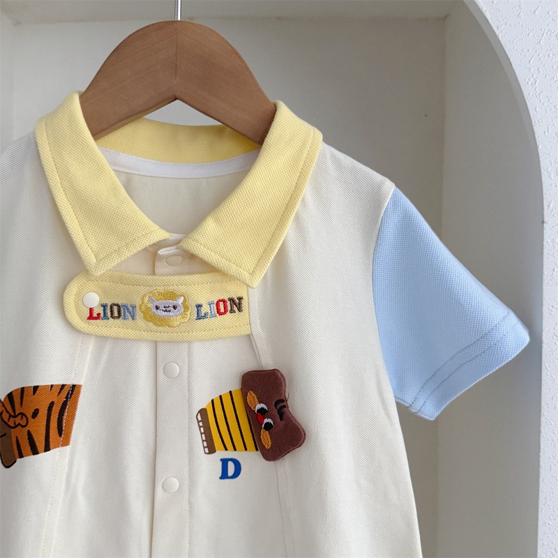 Baby Unisex Lion Collar Short Sleeve Romper