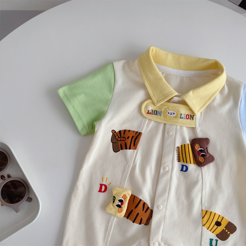 Baby Unisex Lion Collar Short Sleeve Romper