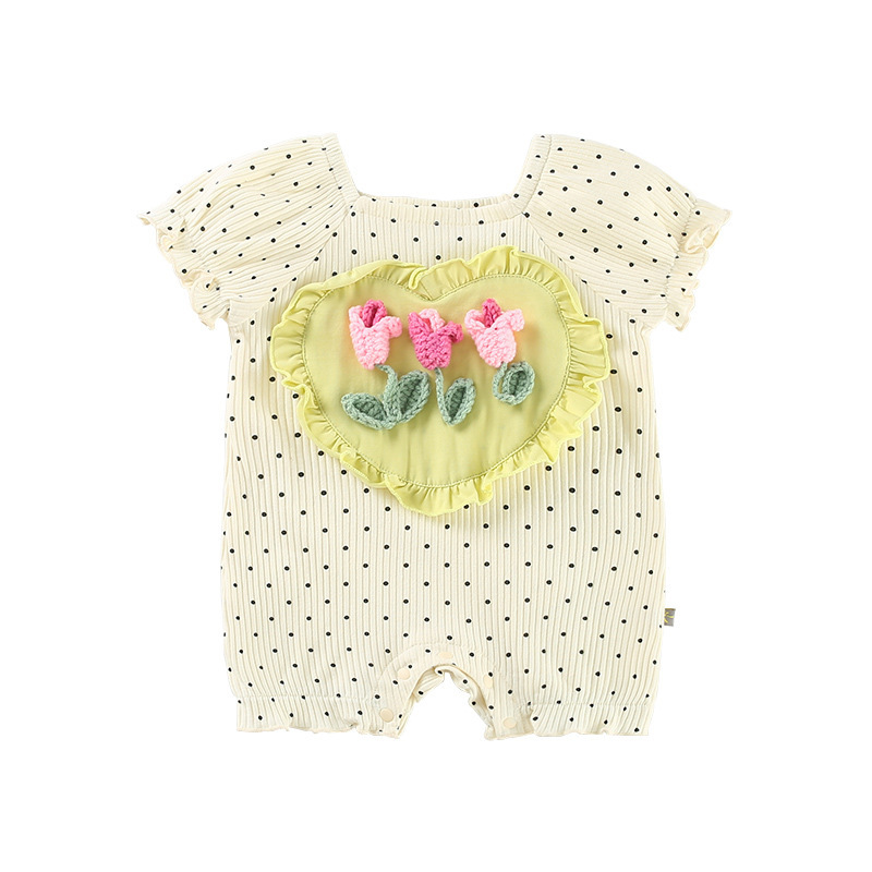 Polka Dots Crocheted Tulip and Heart - shaped Decoration Romper