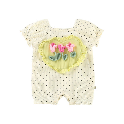 Polka Dots Crocheted Tulip and Heart - shaped Decoration Romper