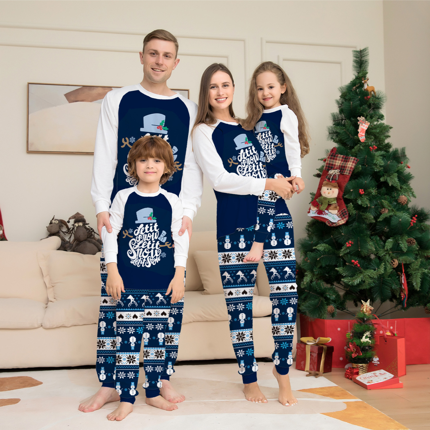 Matching Christmas Pajamas Cartoon Letter Long-sleeve Pajamas Sets