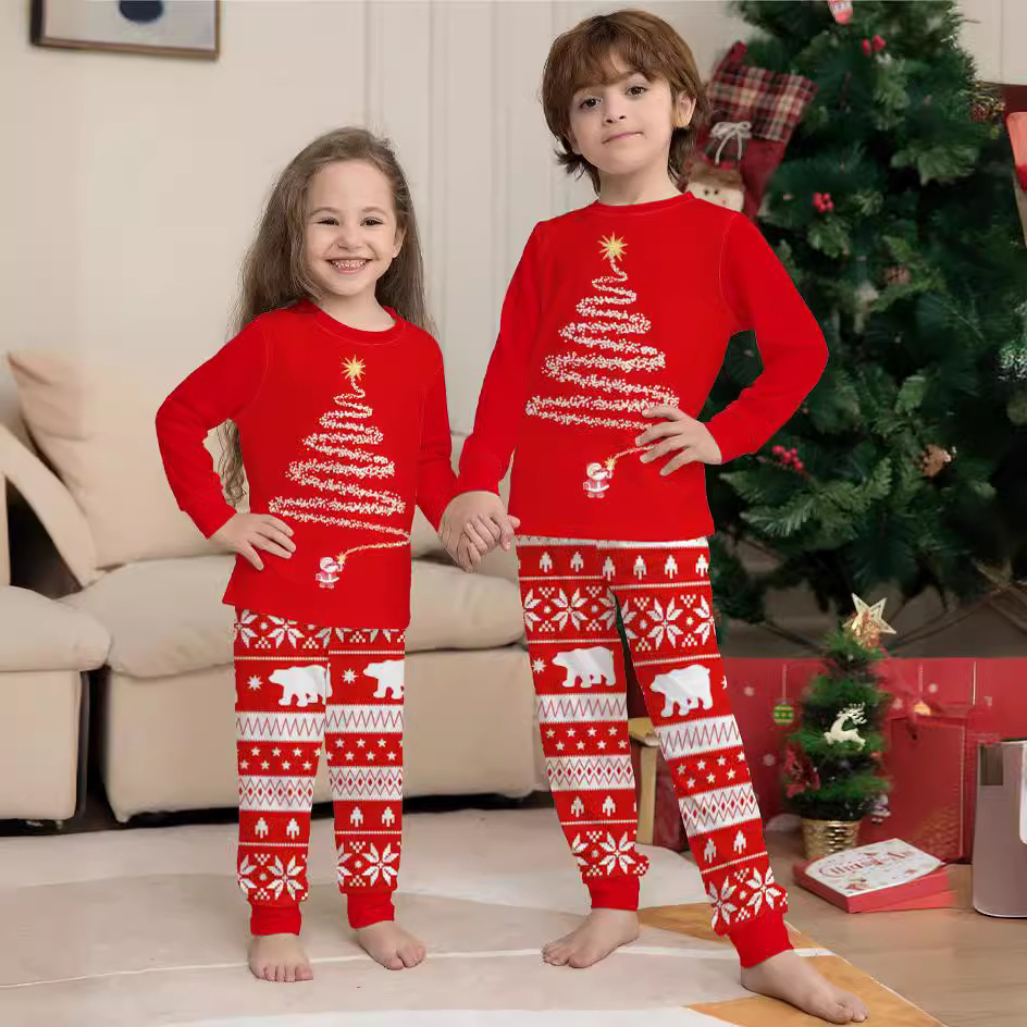 Matching Christmas Pajamas Tree Print Long-sleeve Pajamas Sets