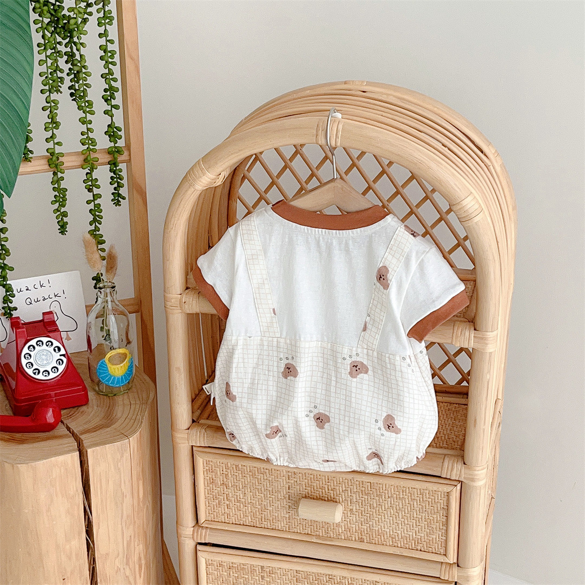 Cartoon Bear-themed Fake Two  Piece Romper