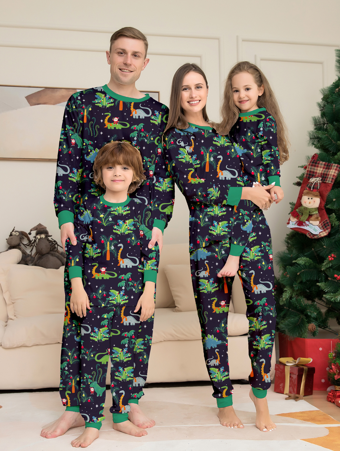 Matching Christmas Pajamas Dinosaurs Long-sleeve Pajamas Sets