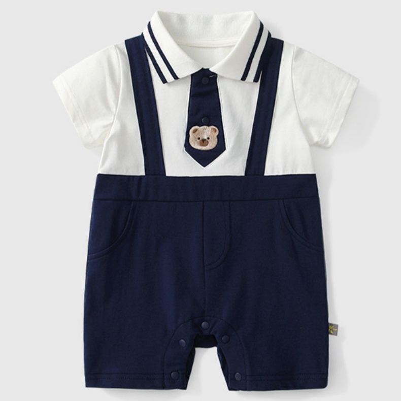 Sailor Collar Suspenders and Teddy Bear Tie Baby Romper