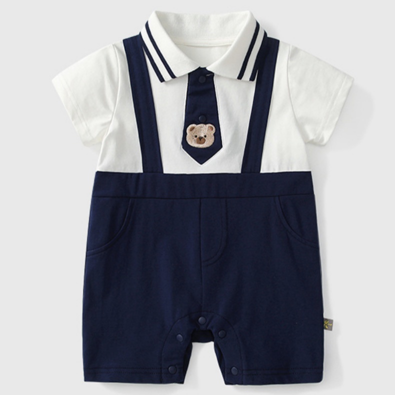 Sailor Collar Suspenders and Teddy Bear Tie Baby Romper