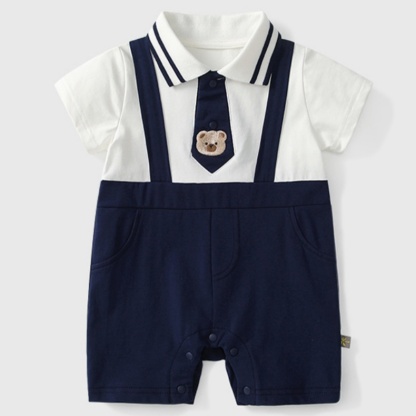 Sailor Collar Suspenders and Teddy Bear Tie Baby Romper