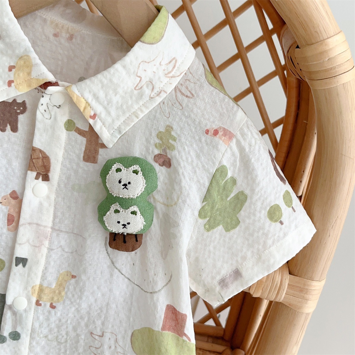 Animal and Plant Print and Plush Decoration Baby Romper