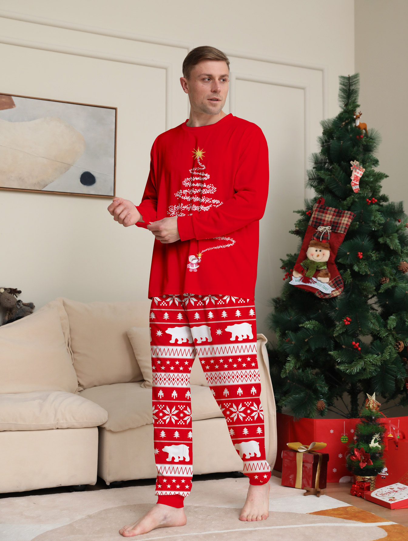 Matching Christmas Pajamas Tree Print Long-sleeve Pajamas Sets