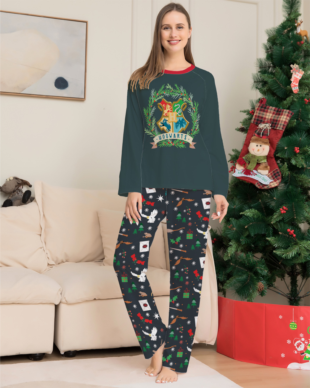 Matching Christmas Pajamas Hogwarts Long-sleeve Pajamas Sets