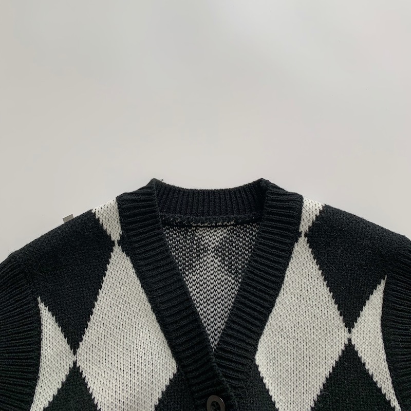 Baby V-Neck Pullover Black And White Check Vest