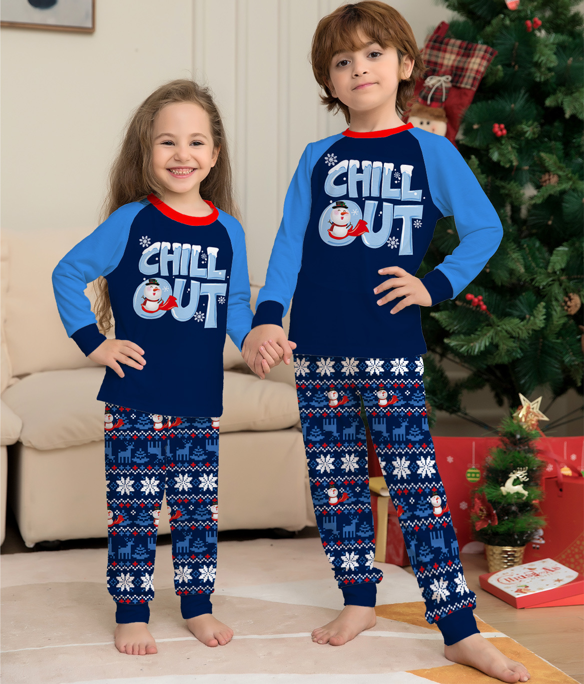 Matching Christmas Pajamas Letter Snowflake Print Long-sleeve Pajamas Sets
