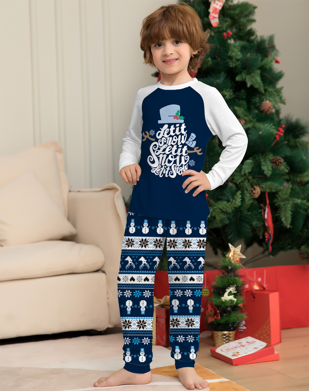 Matching Christmas Pajamas Cartoon Letter Long-sleeve Pajamas Sets